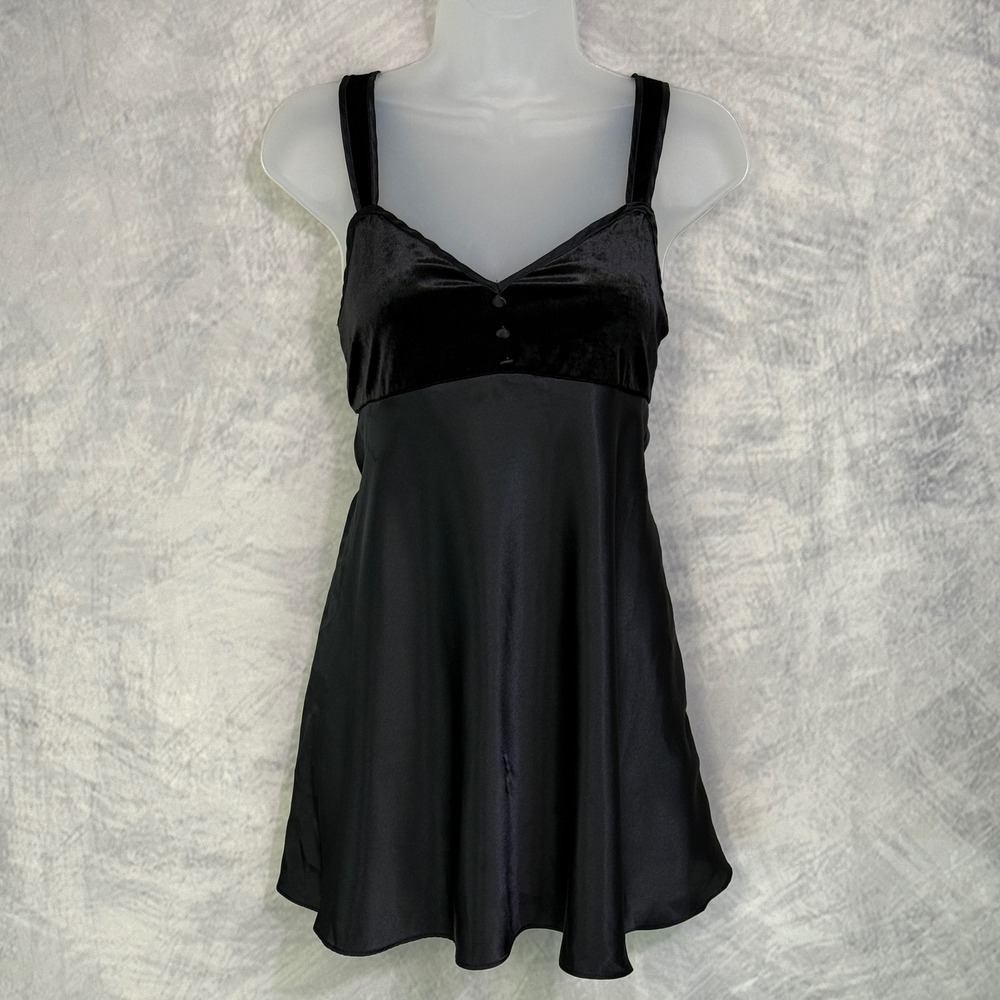 Vtg Y2k Whimsigoth Witchy Velvet Satin Babydoll top Womens Sz Black going out